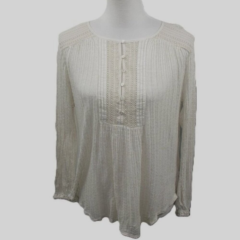 Lucky Brand Crochet Lace Detail Long Sleeve Knit Top Size Large